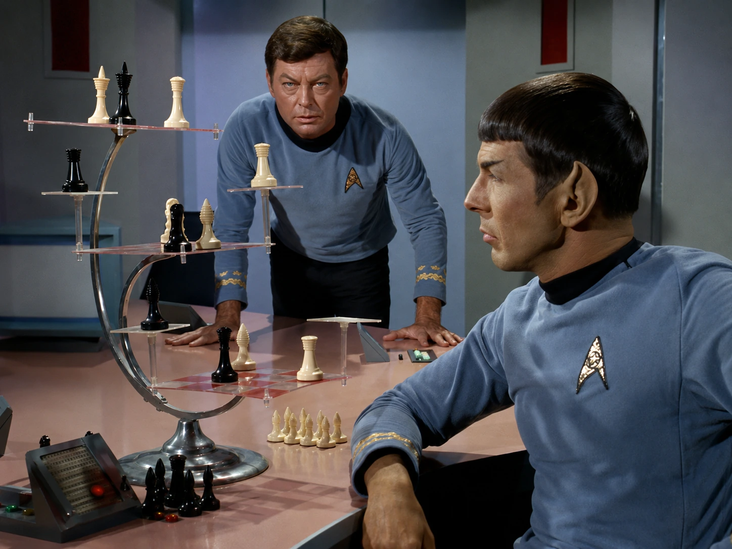 Science-fiction scene featuring Spock and a chess set